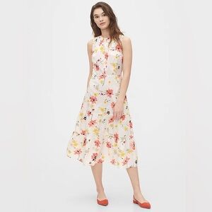 NWT Gap White Floral Print  Sleeveless Midi Dress